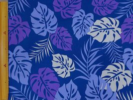 「モンステラ」の綿ポリハワイアンプリントブルー系