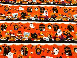 ハロウィンプリント「オバケたちの晩餐会」オレンジ