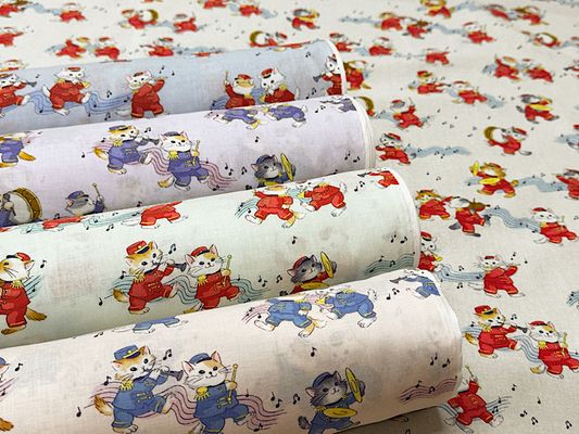 【現品限り特価】シーチングプリント「ニャンコ楽団のマーチ」