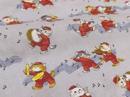 【現品限り特価】シーチングプリント「ニャンコ楽団のマーチ」青