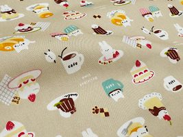 オックスプリント「ゆるふわアニマルカフェ」ライトベージュ