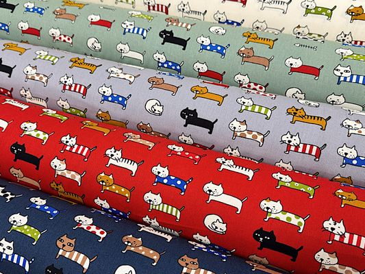 コットンこばやし よこならびネコのツイルプリント