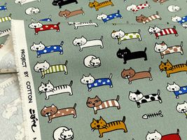 コットンこばやし よこならびネコのツイルプリント_拡大イメージ