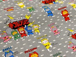 コットンこばやしコットンキャンバスプリント「ネコレンジャー」グレー