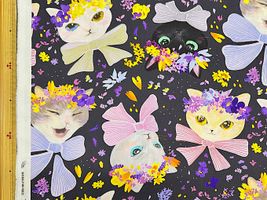 『nora.』シーチングプリント「おめかしネコちゃん」ブラック系
