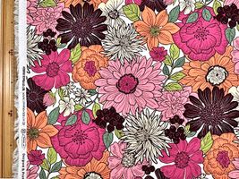 ワイルドスイートフラワーの綿麻キャンバスプリントピンクオレンジ系