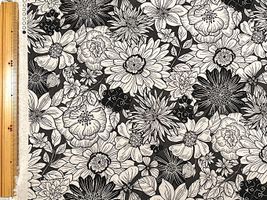 ワイルドスイートフラワーの綿麻キャンバスプリントグレー系