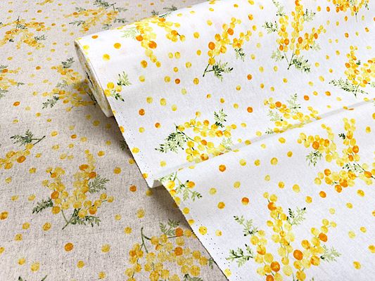 大きめなミモザの綿麻キャンバスプリント