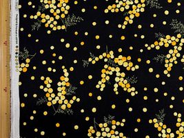 大きめなミモザの綿麻キャンバスプリントブラック