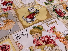 【現品限り特価】YUWAシャーティングプリント「Card of the Week」オレンジベージュ地