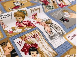 【現品限り特価】YUWAシャーティングプリント「Card of the Week」ブルー地