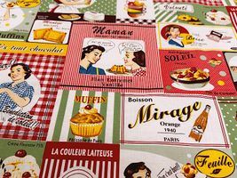 【現品限り特価】YUWAシャーティングプリント「Making Dessert」グリーン系