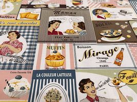 【現品限り特価】YUWAシャーティングプリント「Making Dessert」くすみグリーン×青