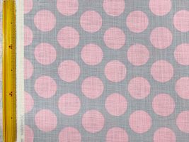 リネンライクスラブプリント「北欧調水玉ドット」グレー×ピンク