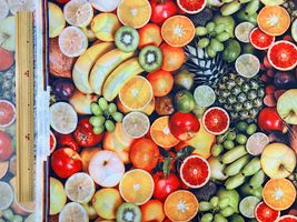 撥水ポリエステルデジタルオックスプリントフルーツ