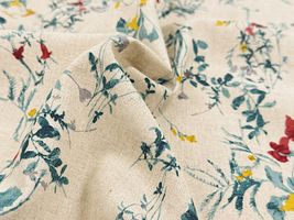 【現品限り特価】Exclusive Collection 綿麻シーチングプリント「ボタニカル・ワルツ」生成地×赤花