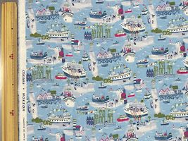 60ローンプリント「Bon Voyage, Dogs&Cats」スカイブルー