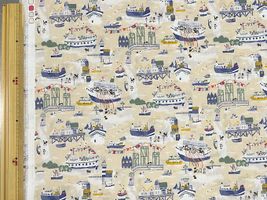 60ローンプリント「Bon Voyage, Dogs&Cats」ベージュ