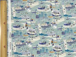 60ローンプリント「Bon Voyage, Dogs&Cats」アクアグリーン