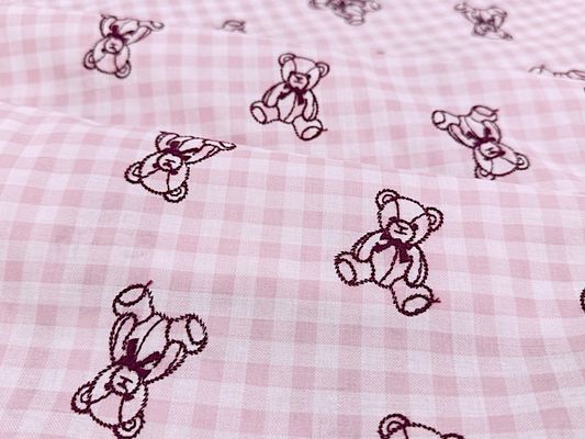 大塚屋オリジナル刺しゅう「My Teddy Bear」ピンクのギンガムローン