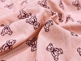 大塚屋オリジナル刺しゅう「My Teddy Bear」ピンクのハーフリネン_拡大イメージ