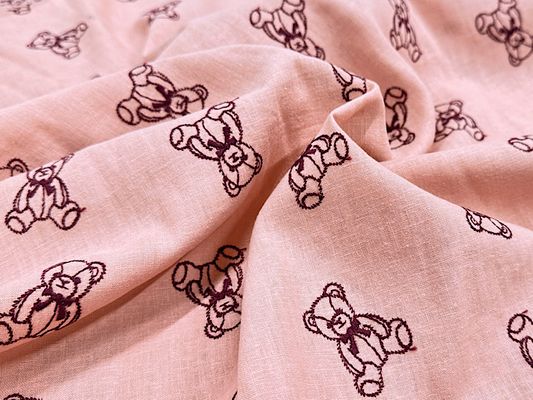 大塚屋オリジナル刺しゅう「My Teddy Bear」ピンクのハーフリネン