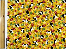 シーチングプリント「ハチワレネコともみじ」イエロー