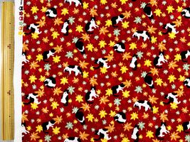 シーチングプリント「ハチワレネコともみじ」レッド