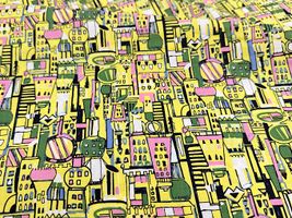 my piece of fabric 60ローンプリント「COSME TOWN」イエロー地