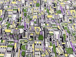 my piece of fabric 60ローンプリント「COSME TOWN」グレー地