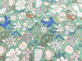 my piece of fabric 手描きフラワーの60ローンプリントグリーン地