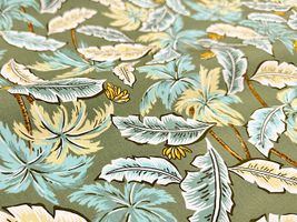 ヴィンテージ調ブロードプリント「レトロ・パームツリー」カーキ