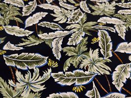 ヴィンテージ調ブロードプリント「レトロ・パームツリー」ブラック