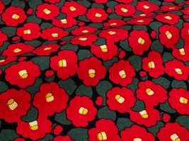 コットンこばやし ミニ椿のブロードプリント黒地