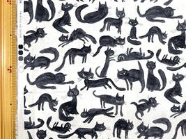 my piece of fabric 60ローンプリント「気ままな黒猫さん」ホワイト×ブラック