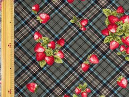 シーチングプリント un/no「Strawberry Antiquecheck」濃グレー系