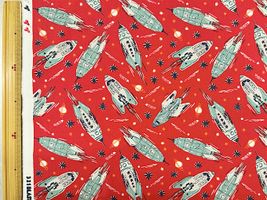 moda シーチングプリント「VINTAGE ROCKETS」MARS RED