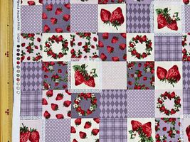 【現品限り特価】シーチングプリント un/no「ストロベリーパッチワーク」パープルグレー系