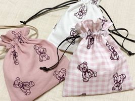 大塚屋オリジナル刺しゅう「My Teddy Bear」ピンクのハーフリネン_拡大イメージ