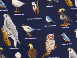 コットンこばやし 鳥達のツイルプリントネイビー