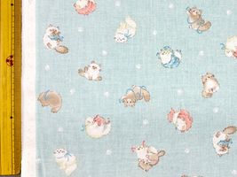 ふんわり子猫のシーチングプリントミントグリーン