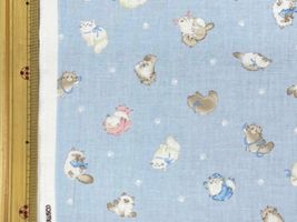 ふんわり子猫のシーチングプリントブルー