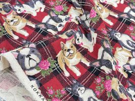 ゴブラン調綿麻キャンバスプリント「タータンチェック×ドッグス」_拡大イメージ
