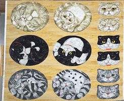 コッカ 丸まる動物のシーチングパネルプリントネコ