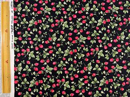 コットンこばやしツイルプリント「使いやすいイチゴ」ブラック