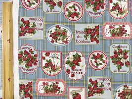 シーチングプリント un/no「Tartancheck×strawberry」くすみブルー