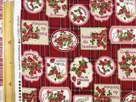 シーチングプリント un/no「Tartancheck×strawberry」レッド