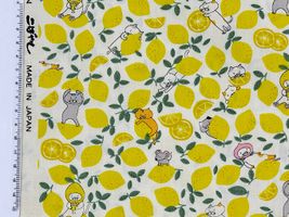 コットンこばやしブロードプリント「レモンねこ」アイボリー