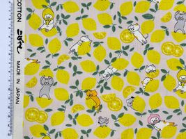 コットンこばやしブロードプリント「レモンねこ」スモークピンク