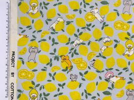 コットンこばやしブロードプリント「レモンねこ」ブルーグレー